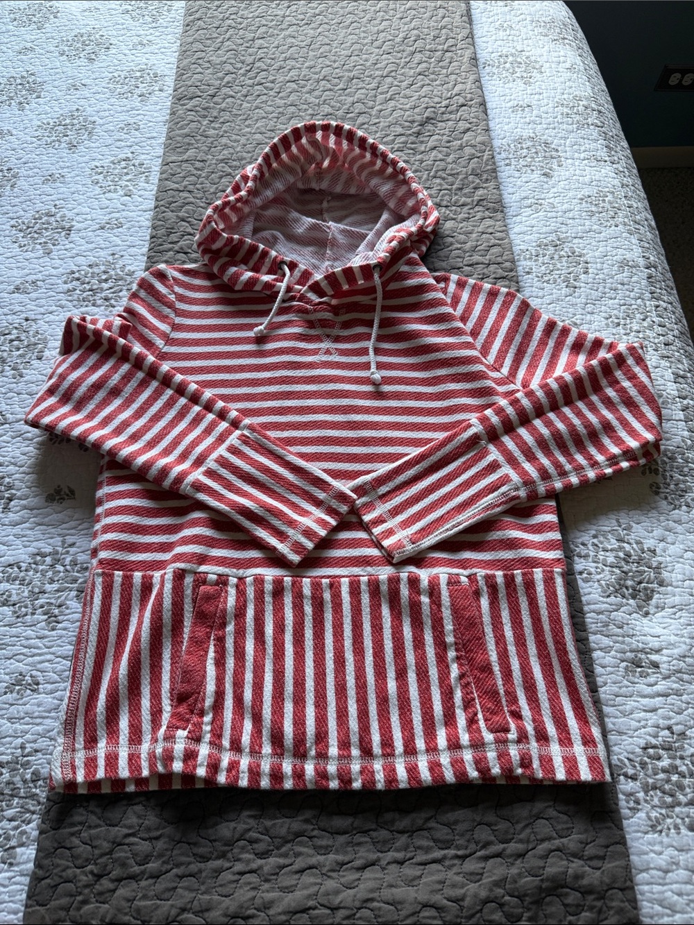 J. Crew Red and White Striped Hoodie Pullover